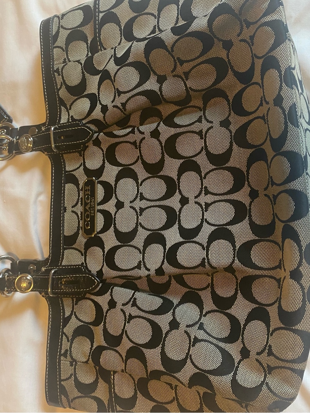 Coach Signature Shoulder Bag in Khaki and Black